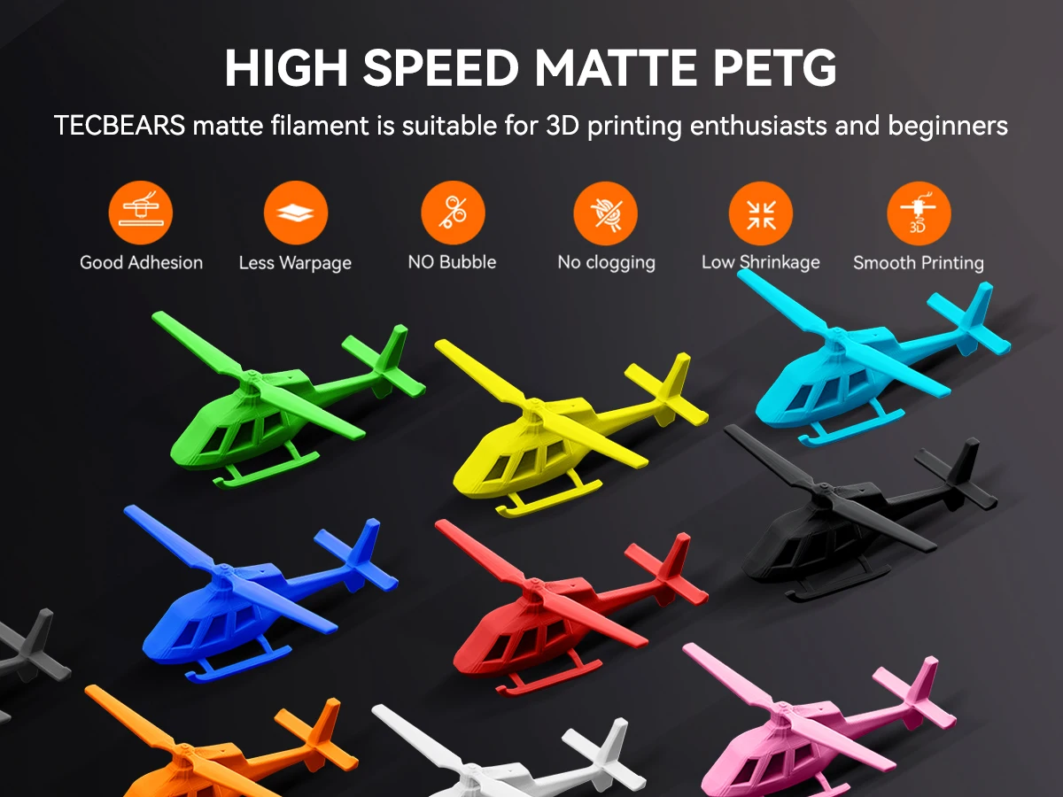 TECBEARS Hochgeschwindigkeits-Matt-PETG 3D-Filament 1,75mm 5KG PETG 600mm/s Sauber Gewickelt Mehrfarbig FDM 3D-Drucker Materialien DIY Geschenk – Detail 9