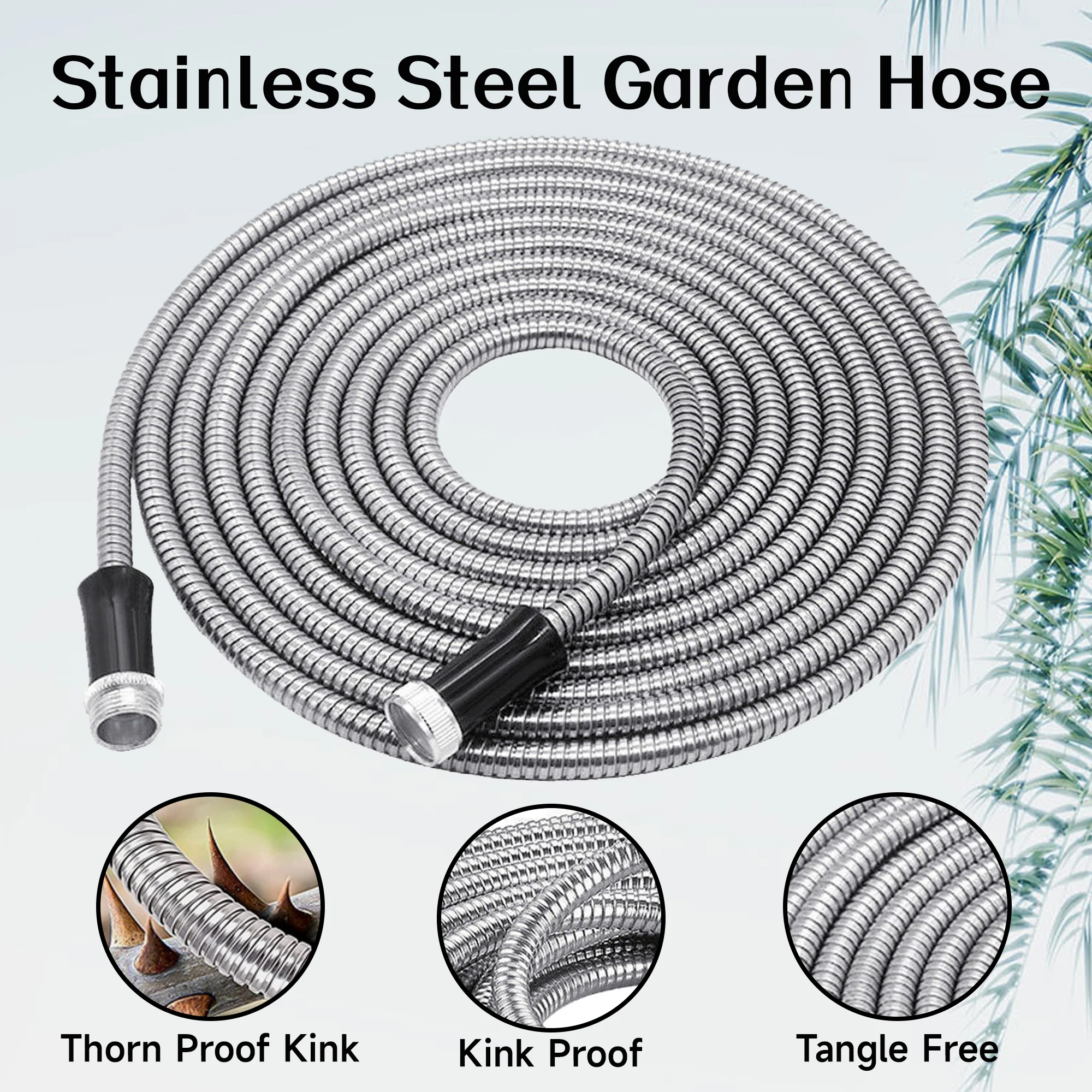 100 Ft Stainless Steel Water Pipe - Made of 304 Grade Material, Anti Freezing and Anti Twisting, Suitable for Fast Irrigation of Heavy-duty Hoses in RVs/gardens/kitchens