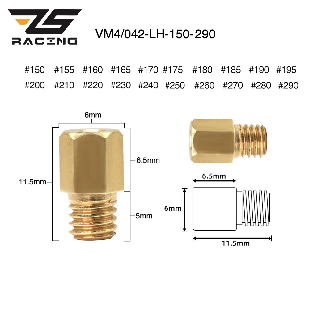 ZS Racing 20pcs Carburetor Main Jets Large Hex Kit Power Injector for Mikuni VM20 VM22 VM38 TM24 TM38 TMX Carb TZR125 TZR250 YZ1