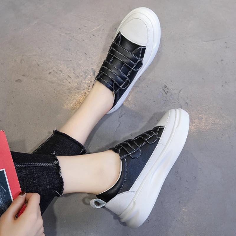 Koznoy 4cm 2024 Genuine Leather Spring Loafer High Brand Platform Autumn Hook Vulcanize Chunky Sneaker Wome Flats Shoes