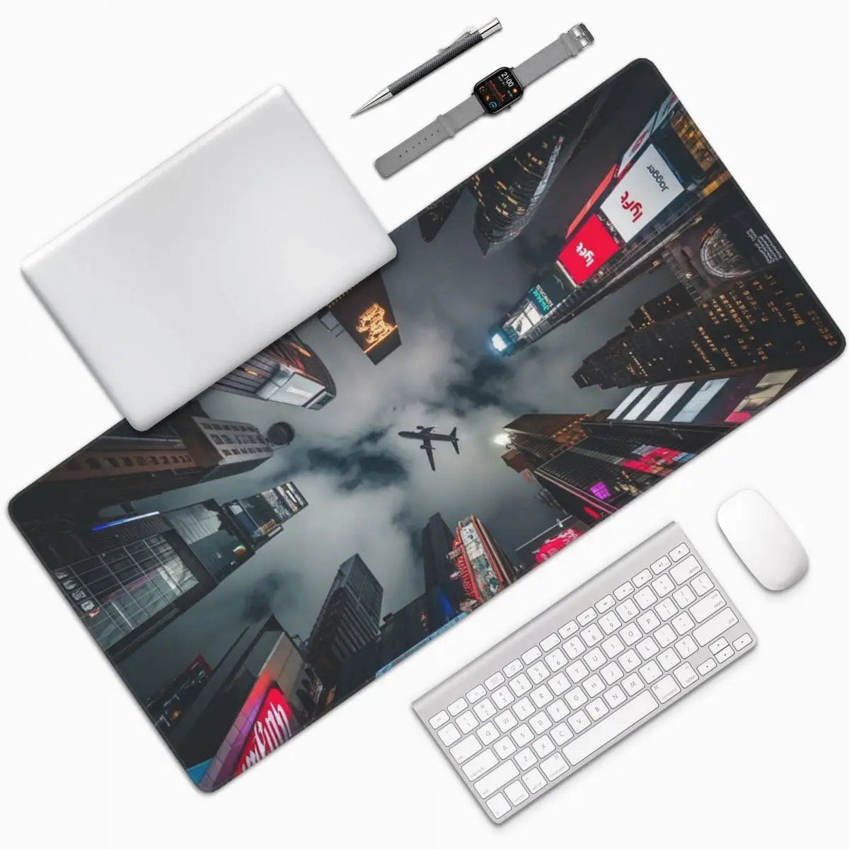 Aviation Aircraft Cool Airplane Over The City Large Mouse Pad Computer Keyboard Mouse Mat PC Laptop Desk Mat Office Table Mats