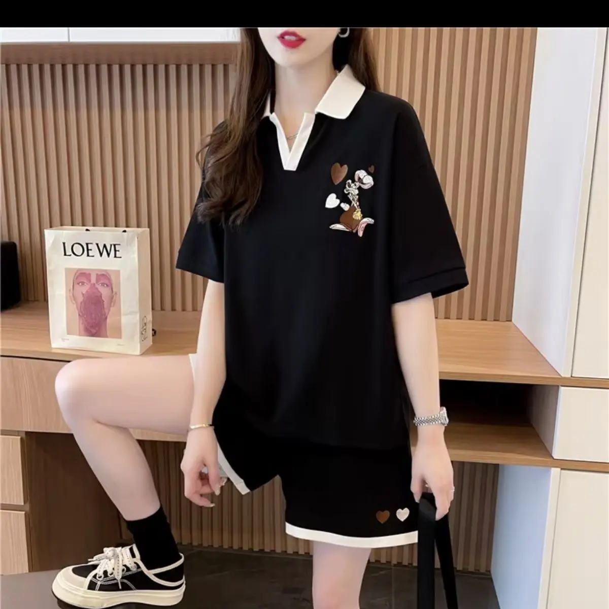 

polo collar casual sports two-piece set 2025 new summer T-shirt set for women
