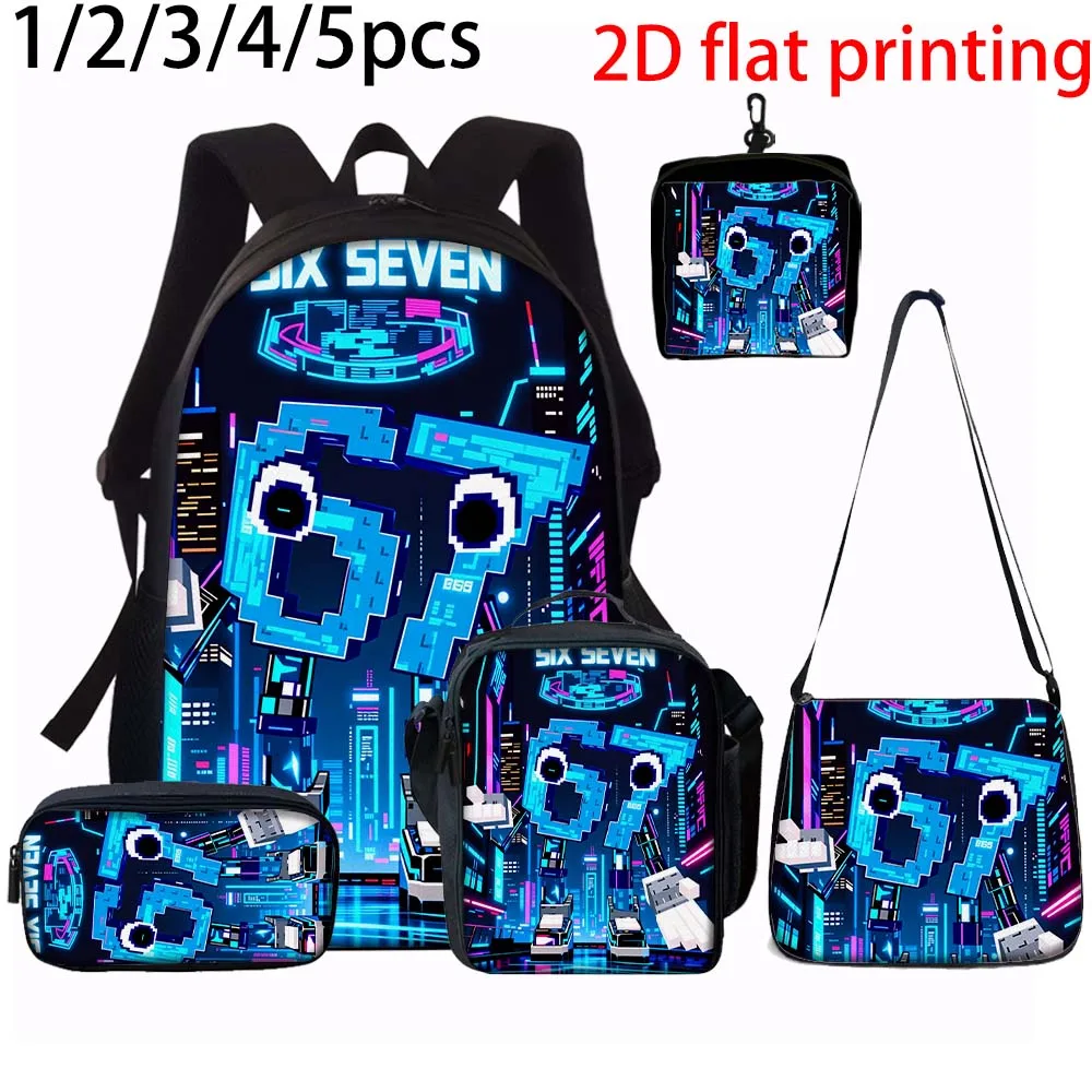 1/2/3/4/5PCS Numbered 6&7 Pattern Backpack Set | The Perfect Choice for School & Travel