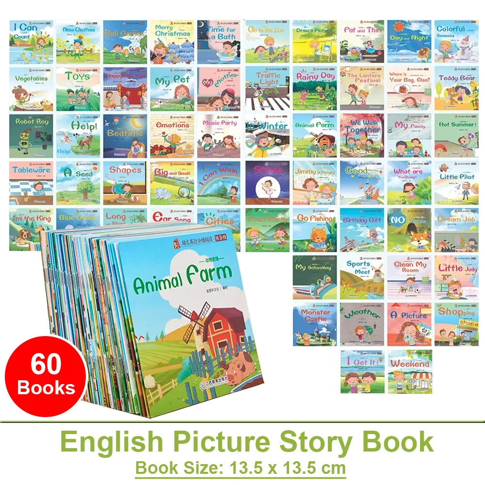 Kids 60 Pocket Books Set English Words Learning Book Enlightenment of Early Childhood Teaching Aids Bedtime Reading Montessori