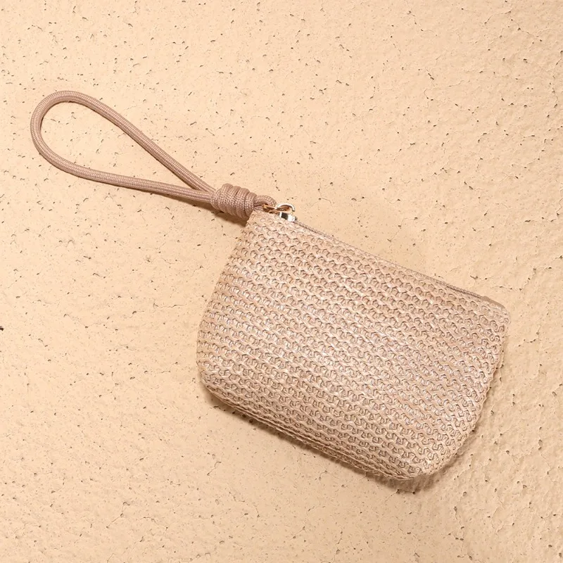 

New Summer Straw Woven Bag Small Wallet Coin Wallet Portable Clutch Key Card Bag Can Be Hung on Hand Storage Bag Hot Sale