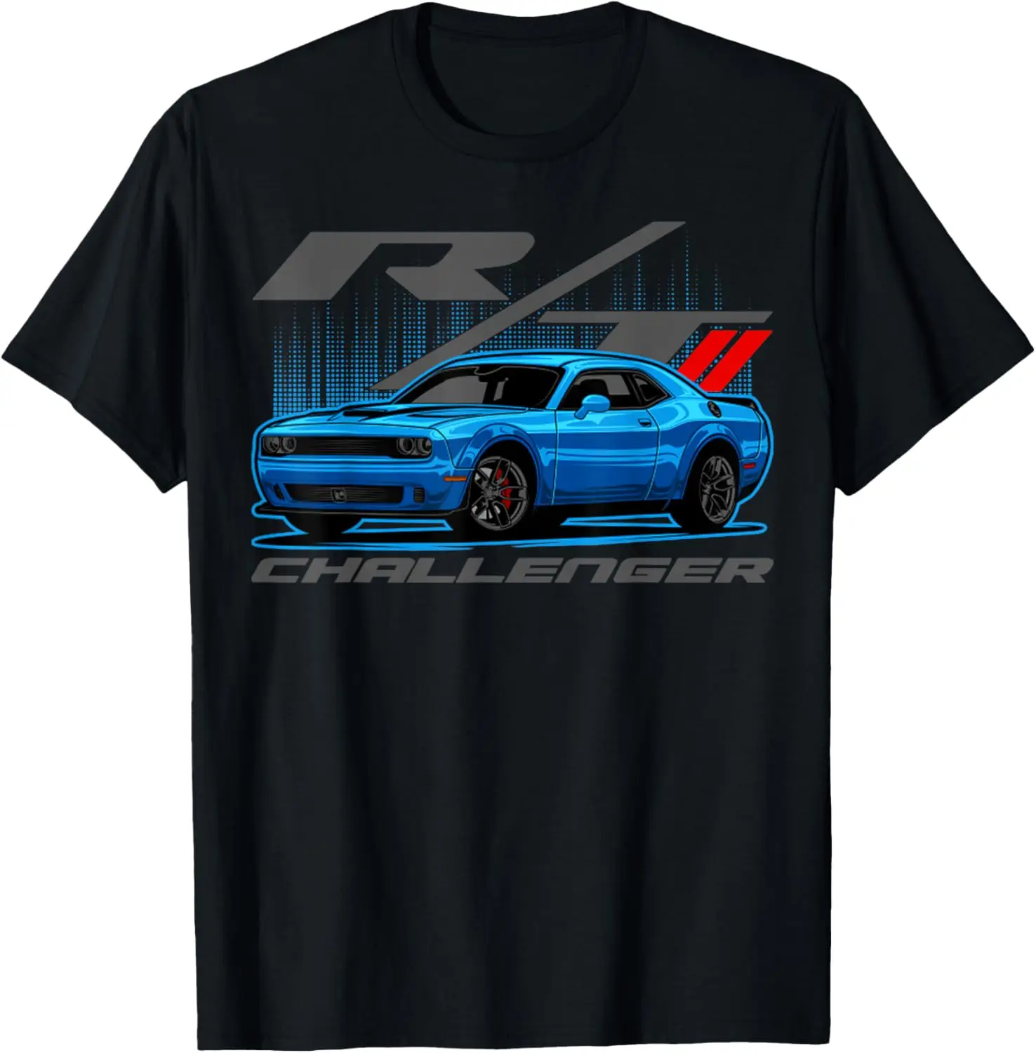 Retro Blue Car Challenger Colorful Automotive Performance T-Shirt