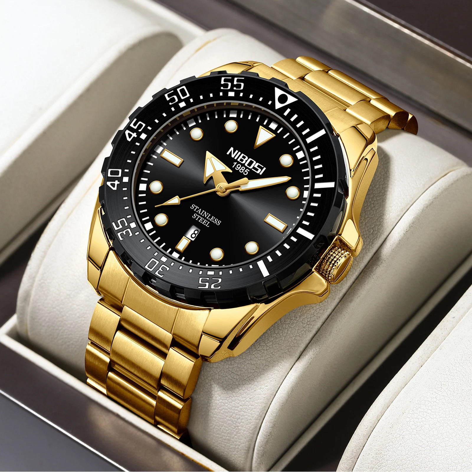 Nibosi-メンズ防水発光クロノグラフ時計、高級スポーツウォッチ、自動時計、トップブランド
