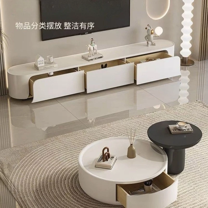 크림 스타일 커피 테이블 소형 아파트 심플 모던 원형 원목 조합 이동식 라이트 럭셔리 홈 티 테이블