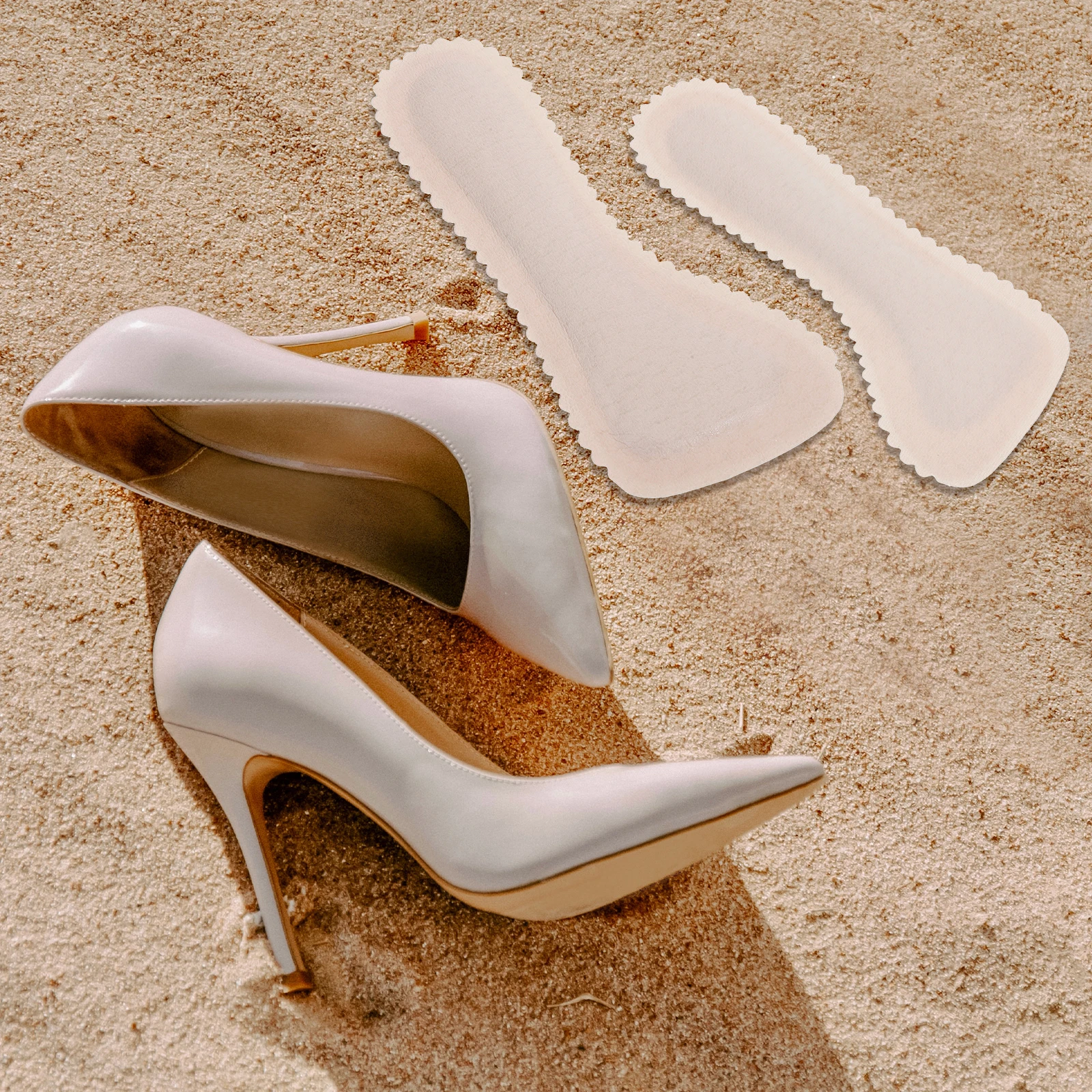 2Pairs High Heels Insoles Cork Material Dry Wood Texture Shoe Inserts Women Non-Slip Comfortable Walking Support Absorption