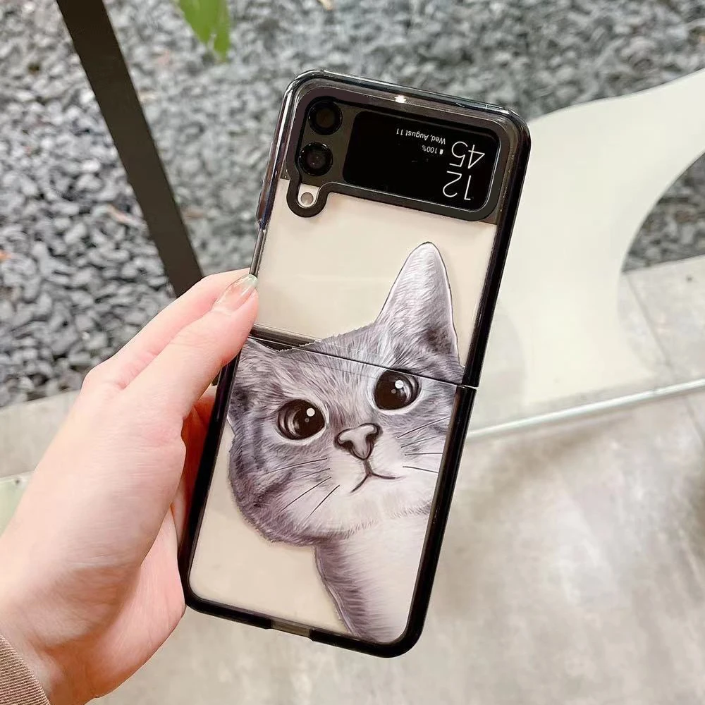 

Acrylic Black Border Cat Phone Case for Samsung Galaxy Z Flip 5 4 3 Back Cover for ZFlip3 ZFlip4 ZFlip5 Hard Case Shell