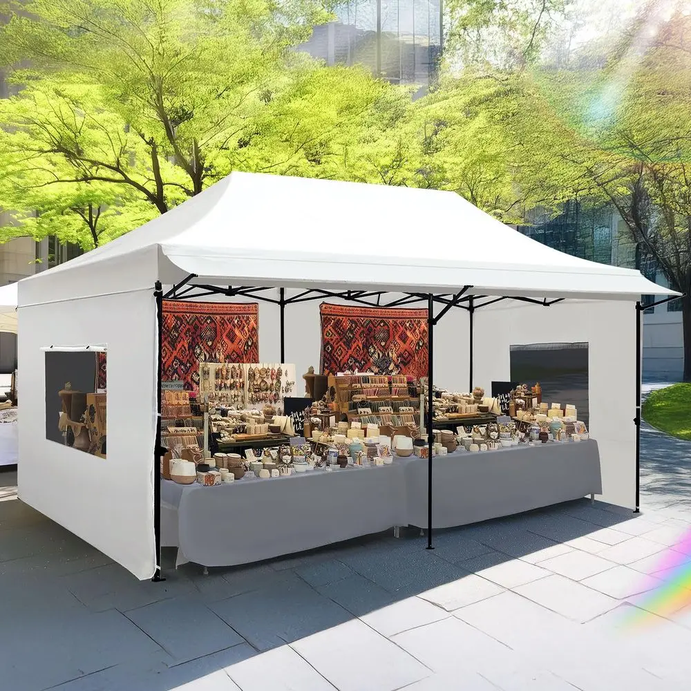 

10x20 Heavy Duty Pop up Canopy Tent with 3 Removable Sidewalls, Commercial Grade Instant Shelter with Wheeled Bag for Outdoor,