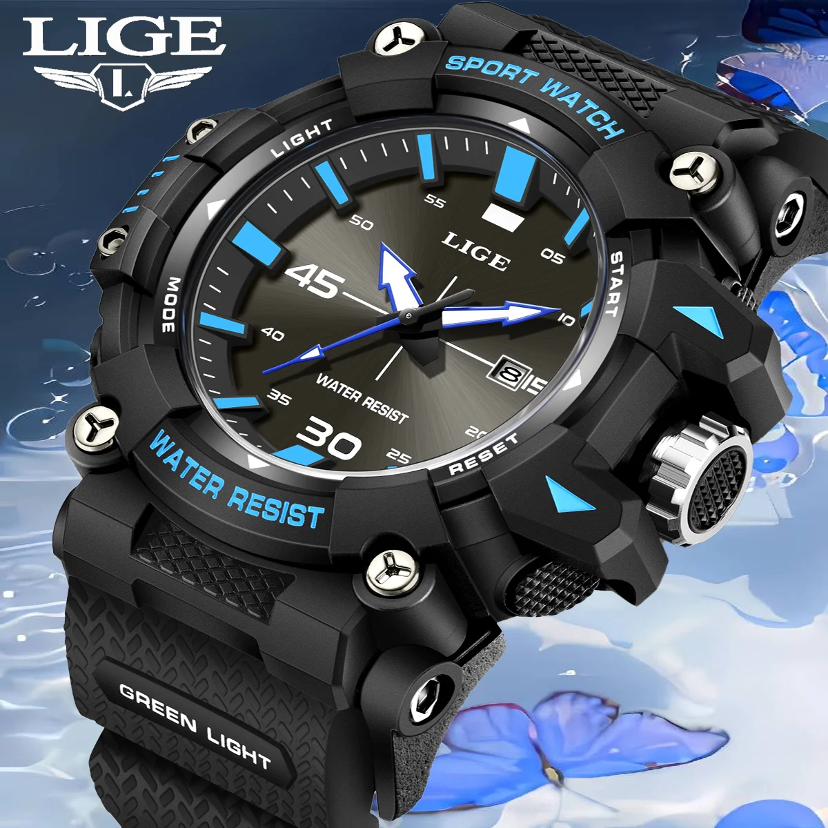 

LIGE 2026, модные спортивные мужские часы, ударопрочные водонепроницаемые светящиеся наручные часы, многофункциональные часы, военные мужские часы