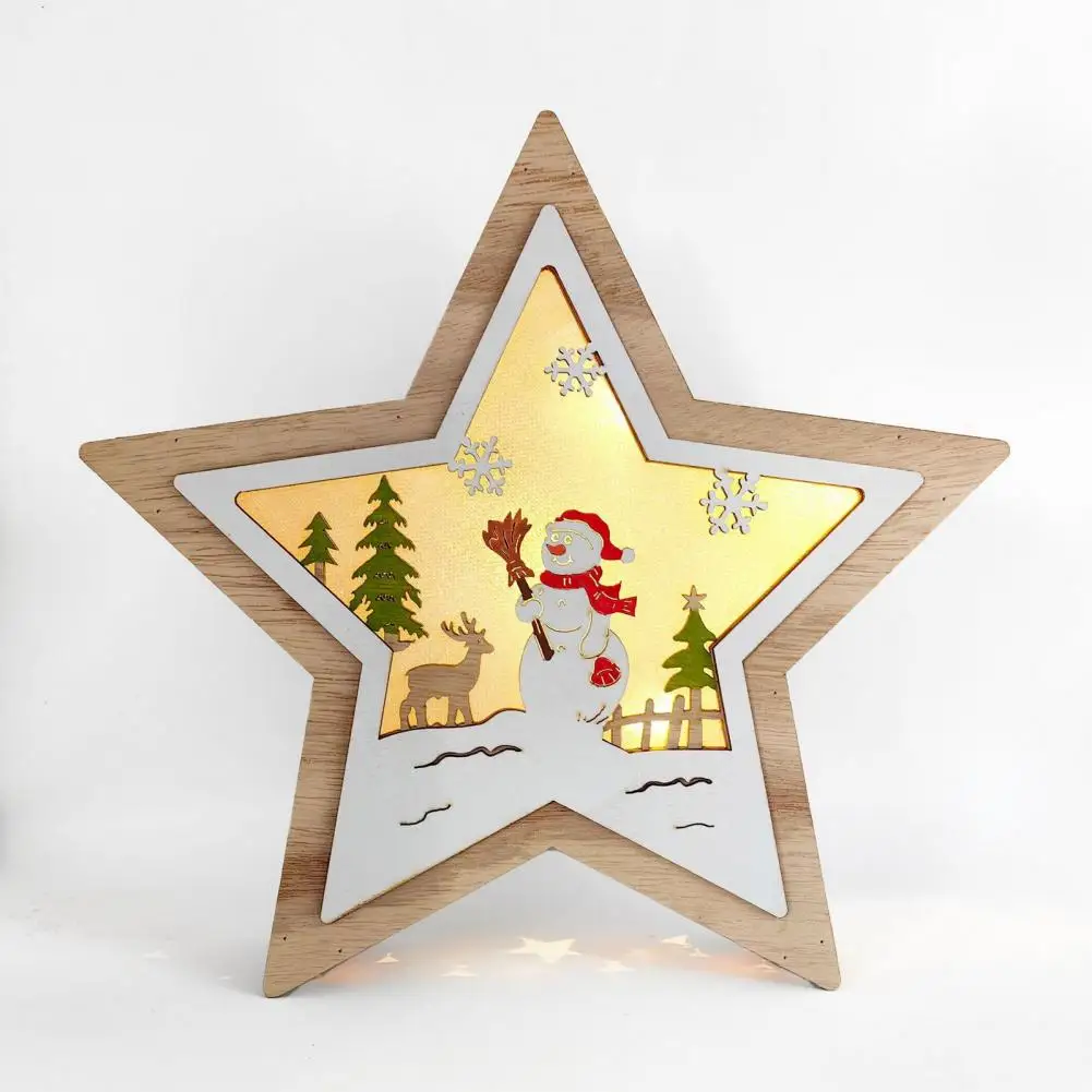 Christmas Star Decor Festive Wooden Christmas Ornament Set with Light-up Snowman Santa Claus Elk Holiday for Home for Season