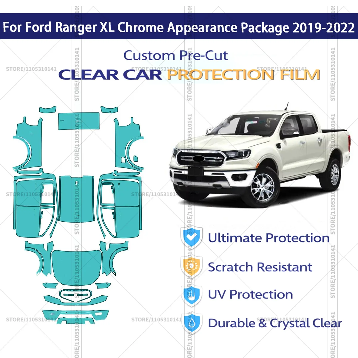 

Pre-Cut Paint Protection Film PPF Transparent Car Film Automotive PPF For Ford Ranger XL Chrome Appearance Package 2019-2022