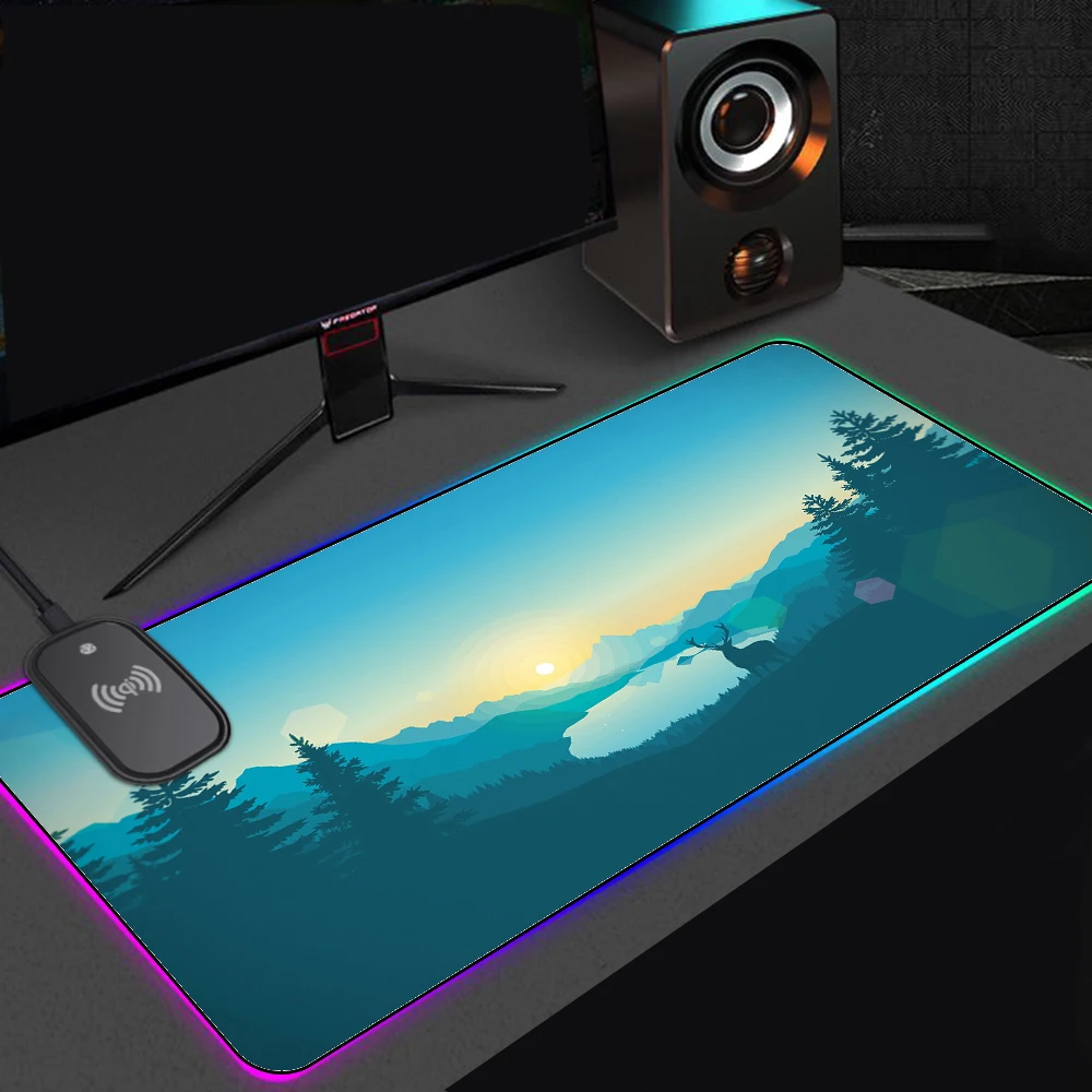 

Wireless Charging Mouse Pad Rgb Mountain Forest Treeswindmills Birds Play Mats Cool Mat Gamer Computer Anti-slip Carpet Deskmat