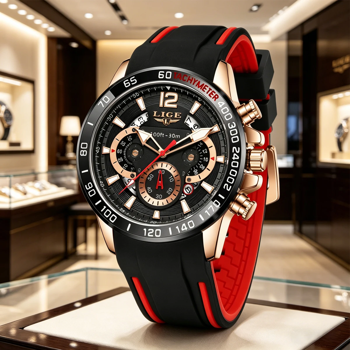 

LIGE Original Men's Watch Business Sports Multi functional Calendar Time Code Watch Silicone Band Luxury Brand Quartz Men Watch