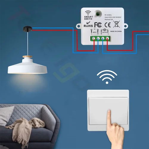 Imagen 2 del producto Interruptor de luz inalámbrico cinético RF de 433MHz, No necesita batería, interruptor de pared autoalimentado, receptor de relé de 110V 120V 220V 240V para Led doméstico