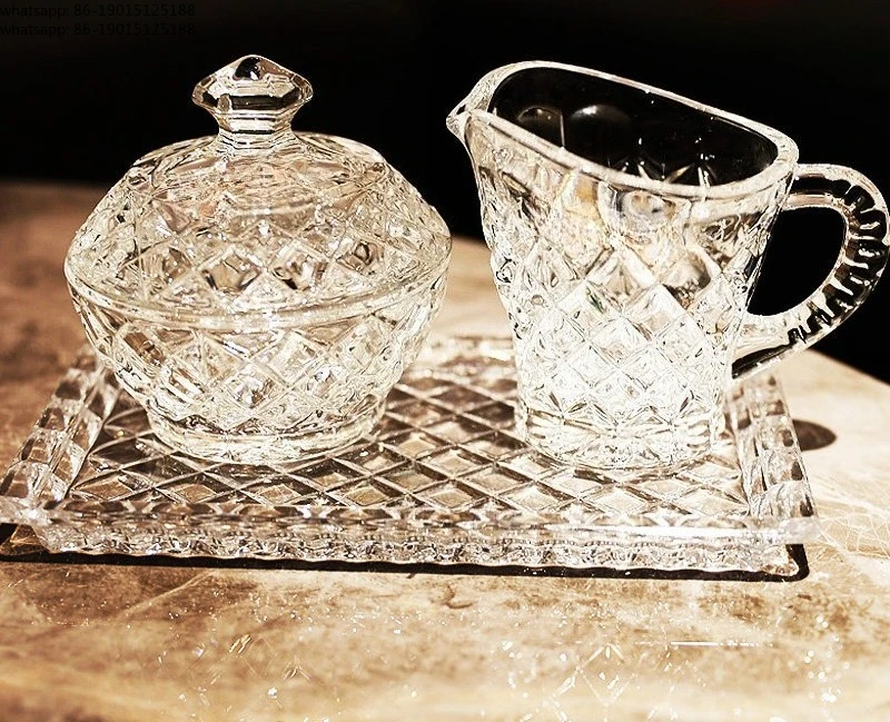 

Imported crystal glass coffee cup milk tank set milk tank with lid sugar tank tray