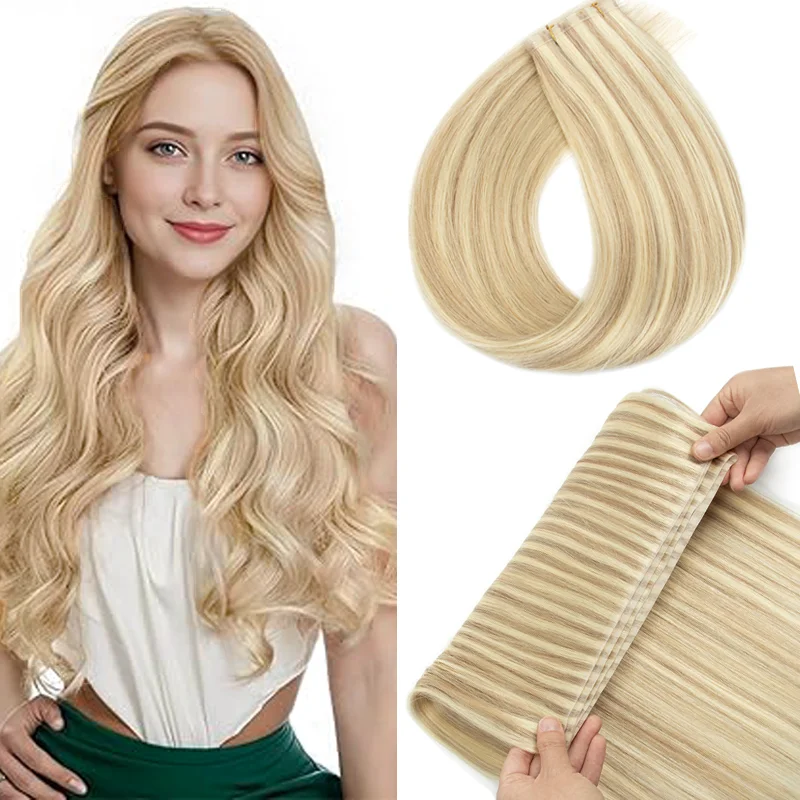 

Натуральные человеческие волосы в пучках: бесшовные невидимые длинные пряди на полиуретановой ленте, ручная инжекционная ленточная прокладка, густые концы, легко наносятся.