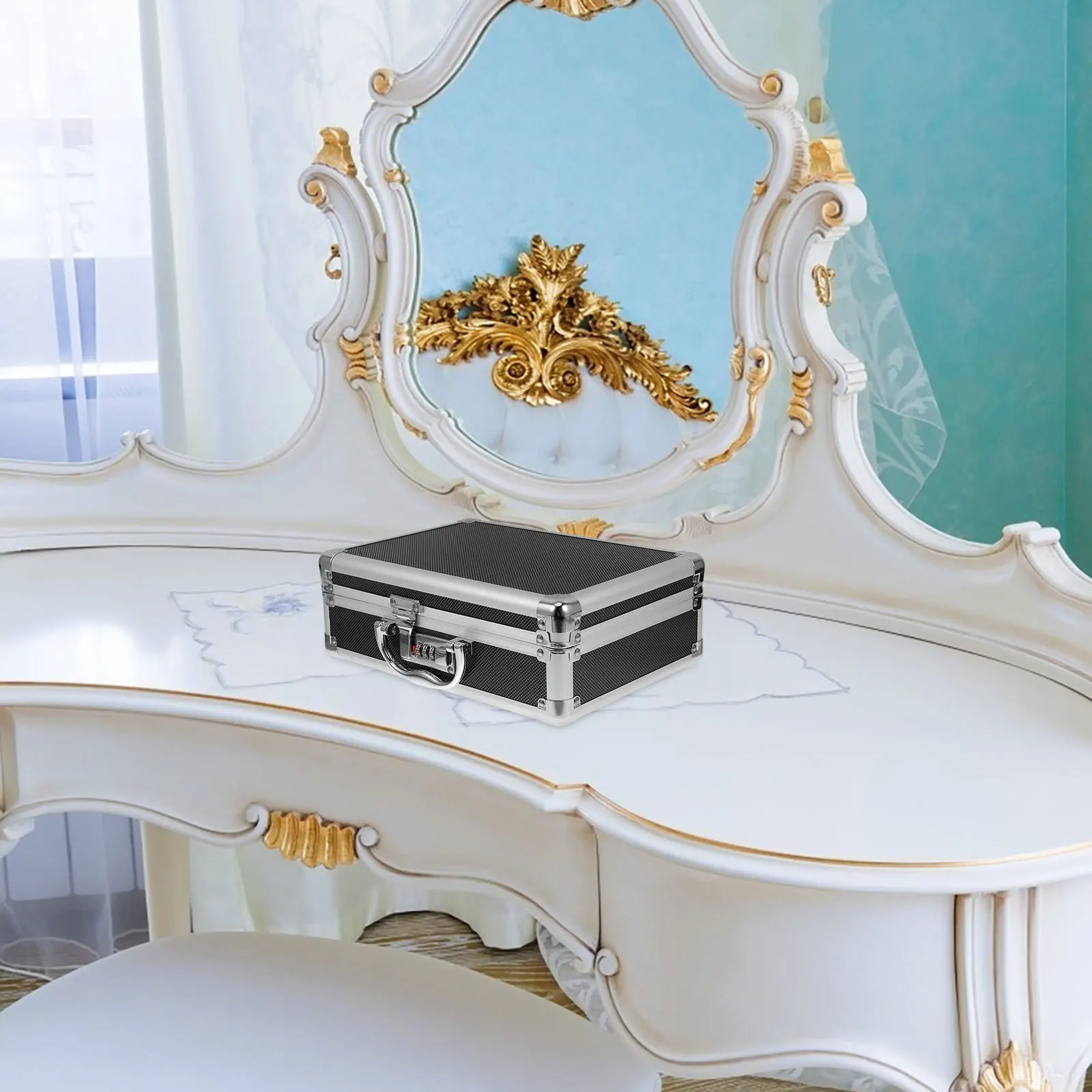 

Aluminum Tool Storage Case Hard Shell Briefcase for Drill Sockets Small Organizer Toolbox Portable Equipment Trunk Box