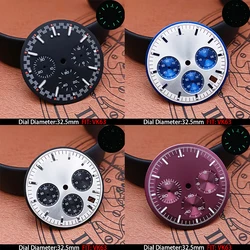 32.5mm VK63 watch dial sterile green luminous with calendar window suitable for VK63 movement watch replacement accessories