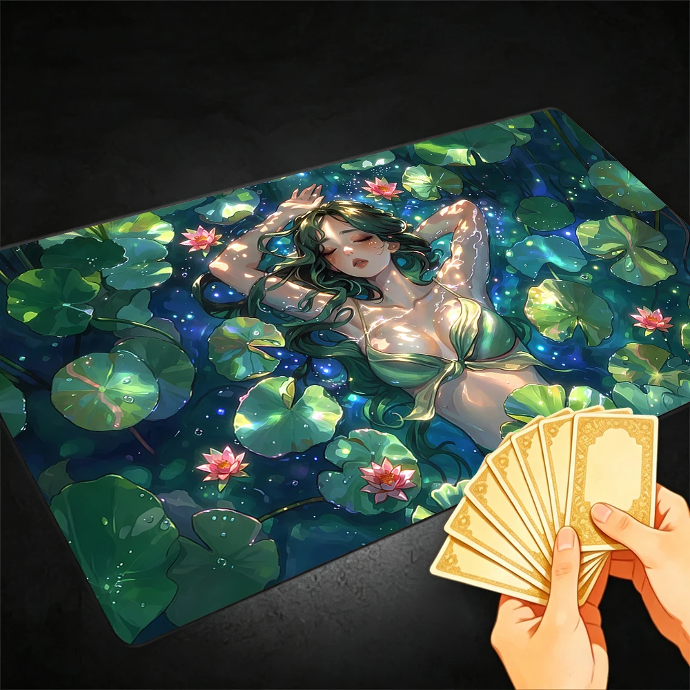 Elegant Lotus Goddess TCG Playmat Magic Playmat with Stitched Edge Anti-slip base 60X35cm Gathering Gaming Mat Trading Card Game
