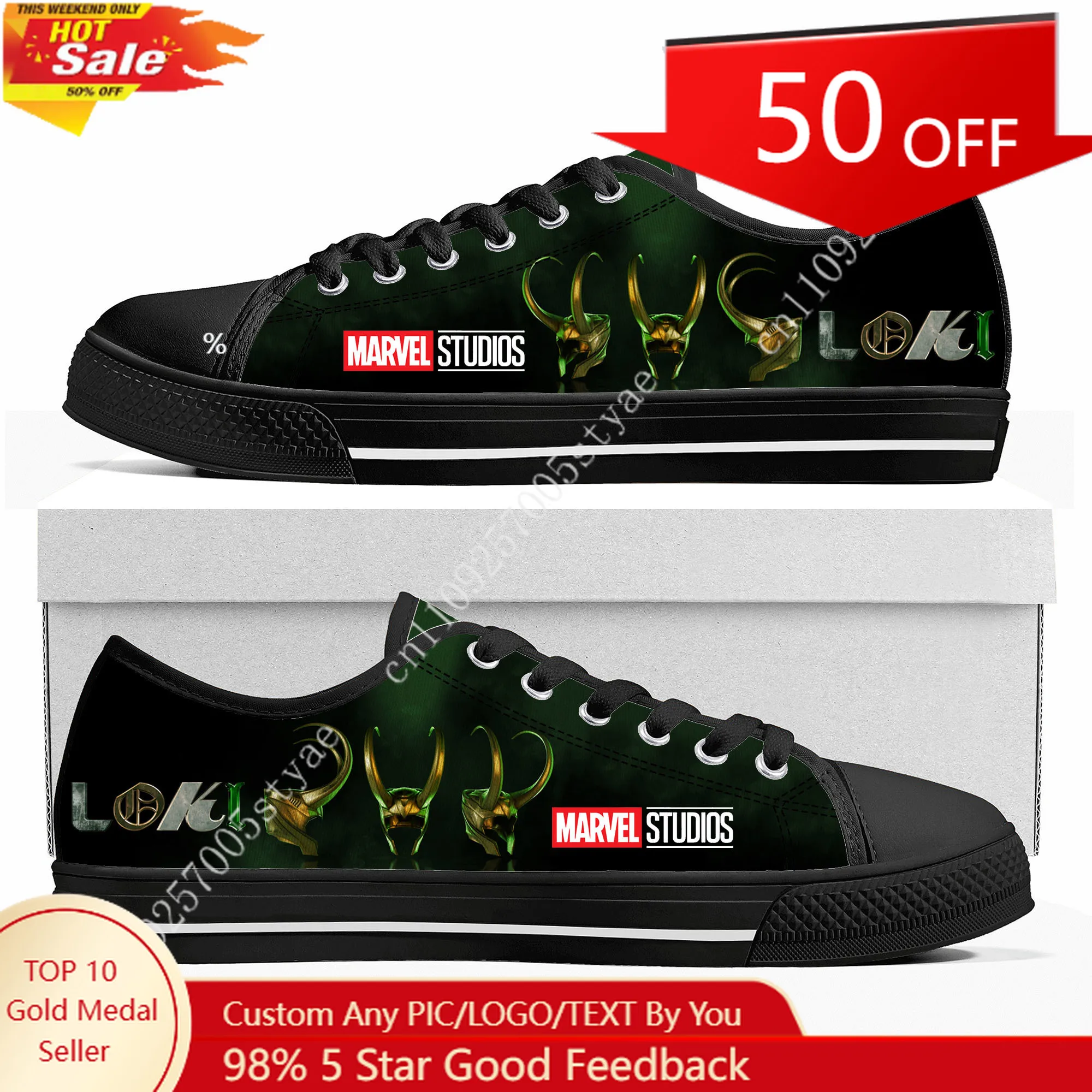 

Кроссовки Marvel Loki Low Top высокого качества, мужские и женские повседневные кеды из канваса, обувь на заказ