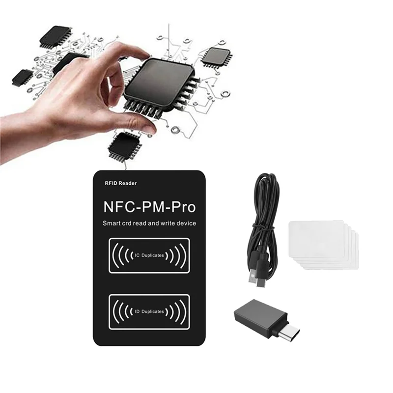 BNVN-RFID Smart Chip Reader PM PRO Decoder+5XUID Card NFC Key Copier 13.56Mhz 125Khz Badge Write Token ID IC Tag Clone
