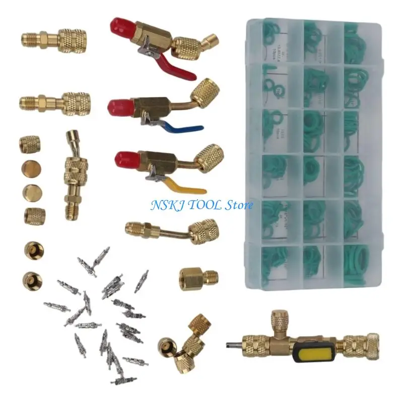 L8RC Small Ball Valves Extractor Includes Brass Adapters Sealing Washers for R410A R22 32 Refrigerants Ports Use