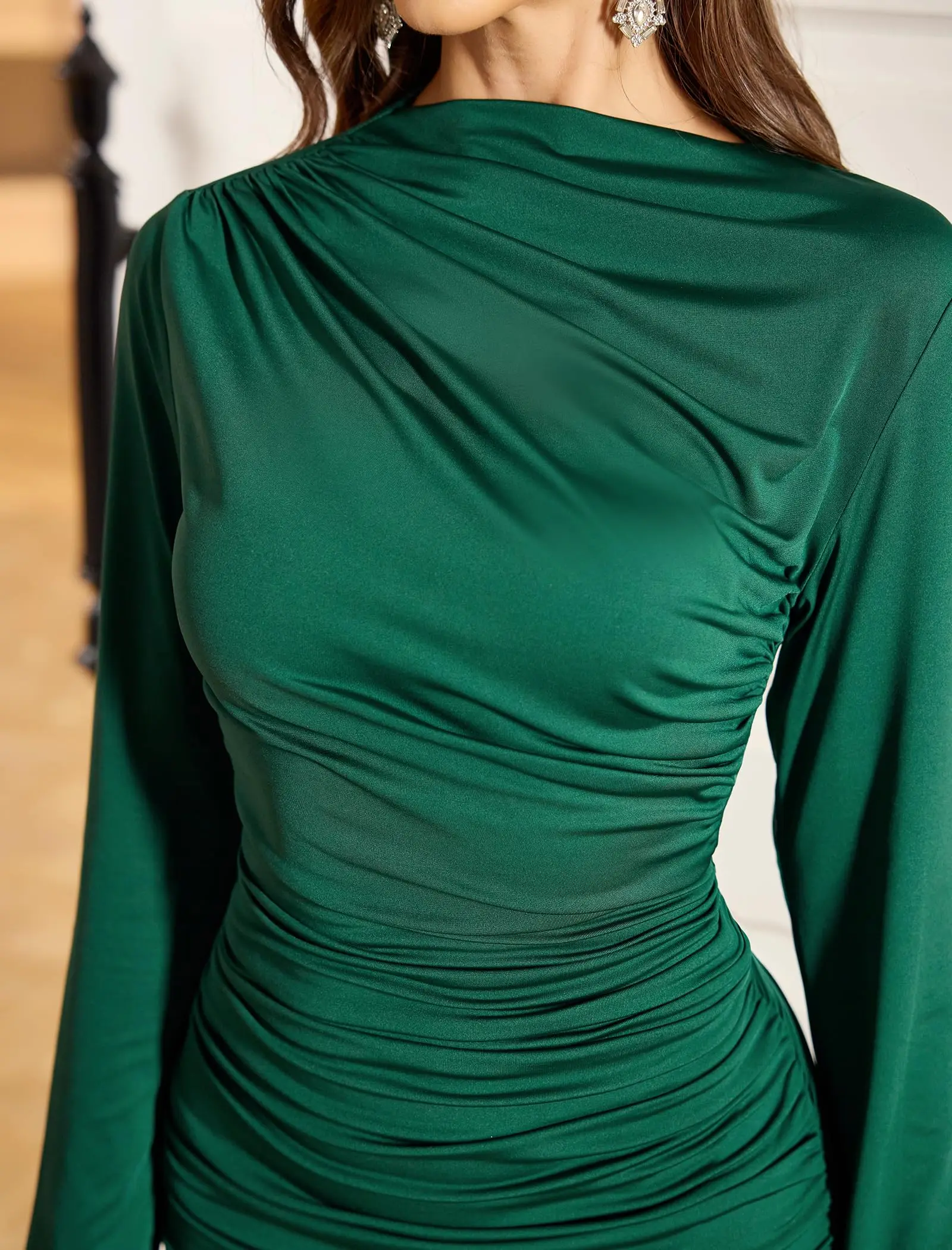 ZAFUL Mini abito aderente sexy con volant da donna, manica lunga, scollo a barca, abiti da festa per club di invitati al matrimonio