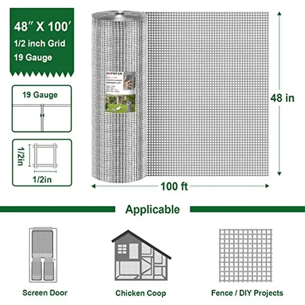 Chicken Wire Fencing Mesh Roll 48x100 Ft 19 Gauge Hardware Cloth Galvanized After Welded Wire Fence Chicken Coops Rabbit