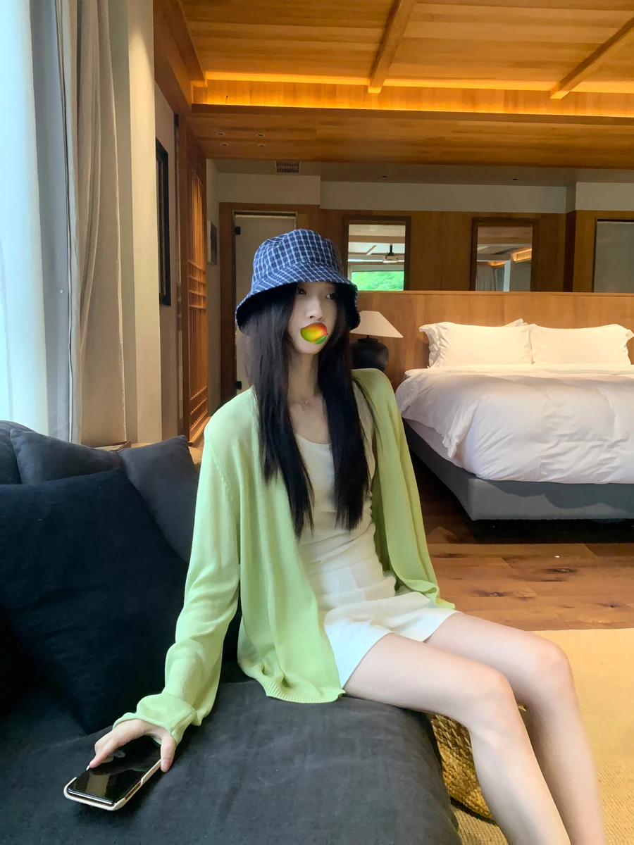 

Linen Silk Lightweight Knitted Cardigan Women's Summer 2025 No-Cuff Air Conditioning Top Sun Protection V-Ne Long Sve