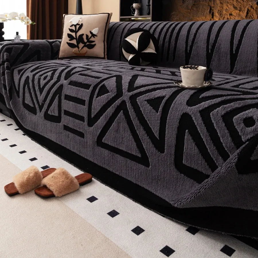1 Stück warmes, verdicktes, flauschiges Fleece-Bohemian-Sofahandtuch, für Wohnzimmer, Bettwäsche, Zimmer, Freizeit, warme Decke, Boho-Couchbezug – Detail 6