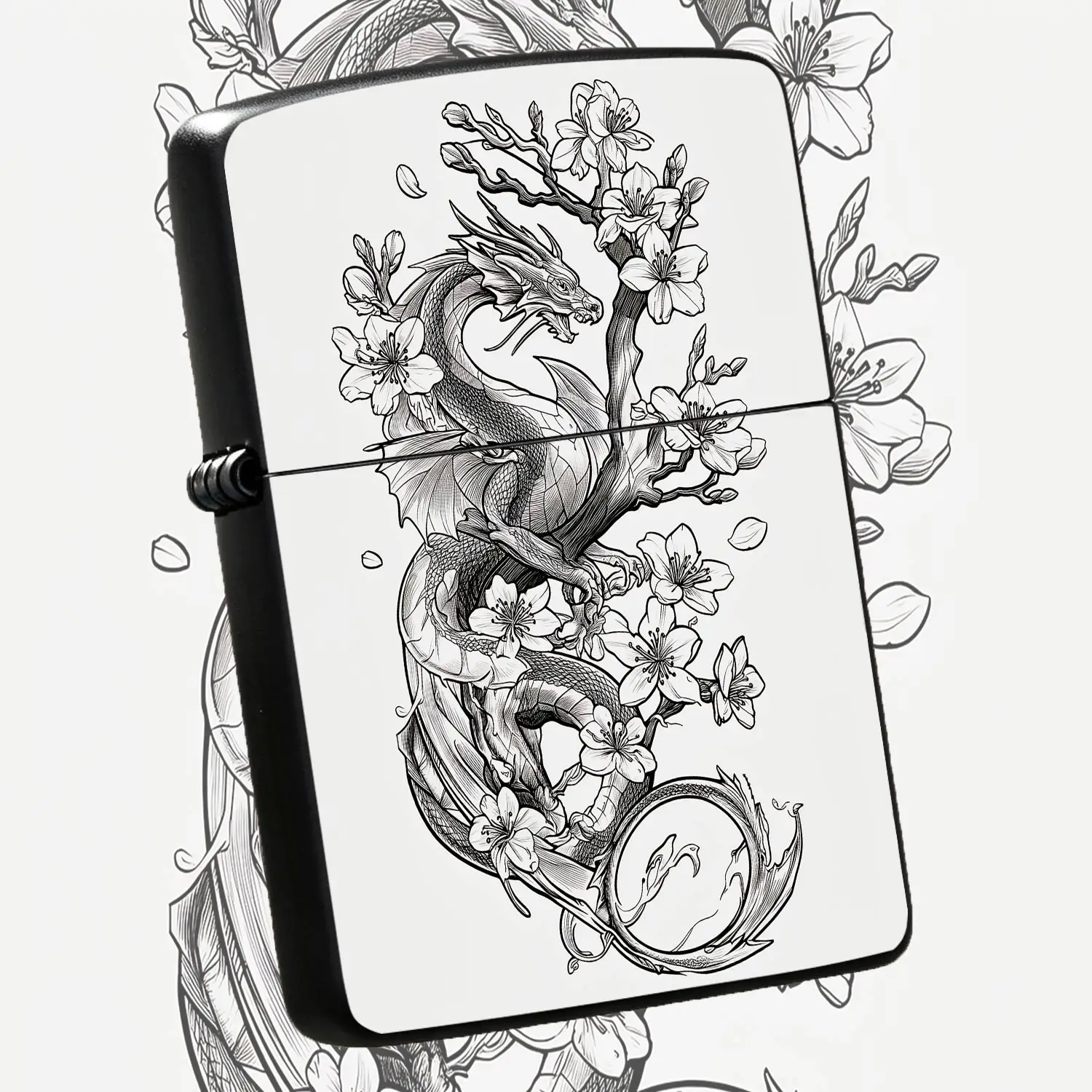 Artistic Linework Dragon Cherry Blossom Lighter, Elegant Oriental Aesthetic Portable Igniter, Delicate Sakura Coiled Dragon Pattern Design, Ideal For Daily Use Travel Outdoor Activities, Unique Thoughtful Gift For Frien A Humorous And Inter