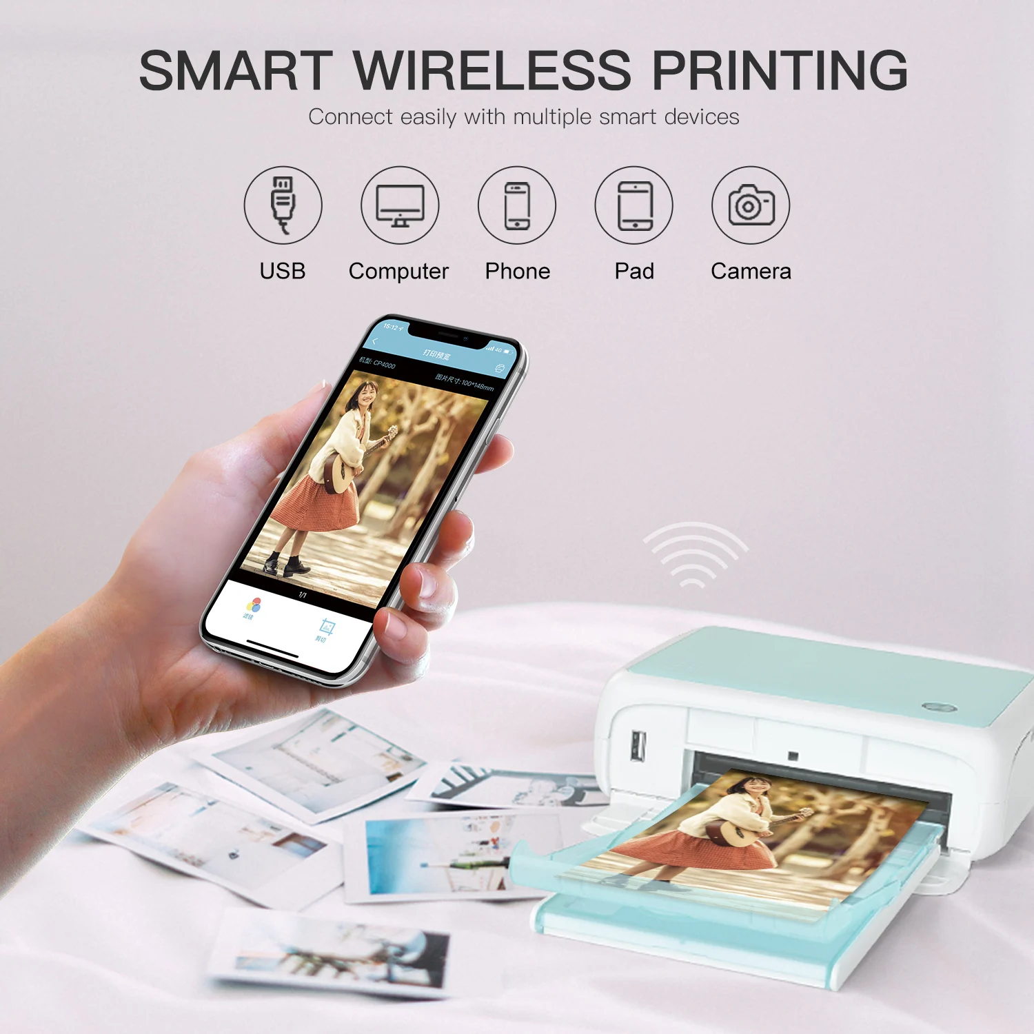 Color Photo Printer Portable Full Color Wireless Photo Printer USB Bluetooth 300DPI Thermal Sublimation Printer Or Paper Ribbon