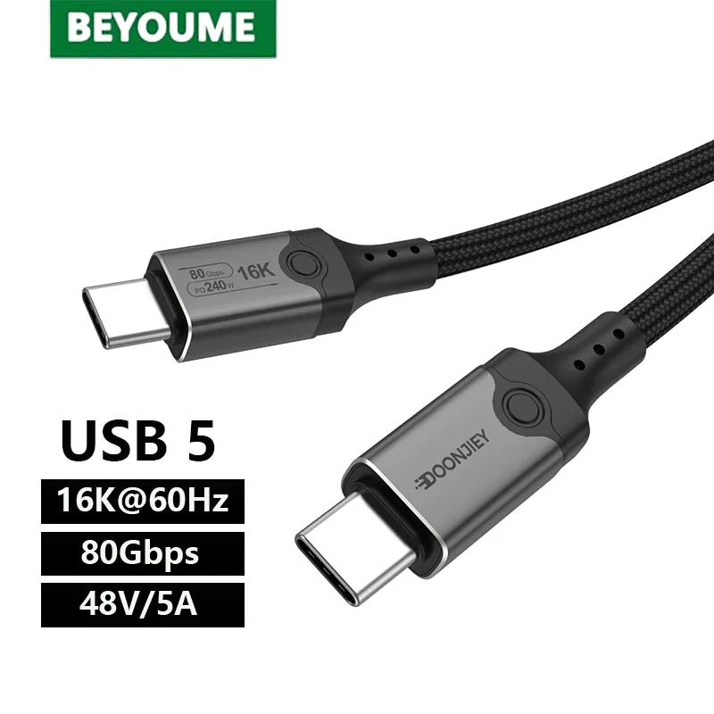 USB 5 80Gbps Thunderbolt Cable 4K@544Hz UHD Type C TO USB-C Cable PD240W Type-c Charge Cable for Macbook Pro Laptop Power Bank