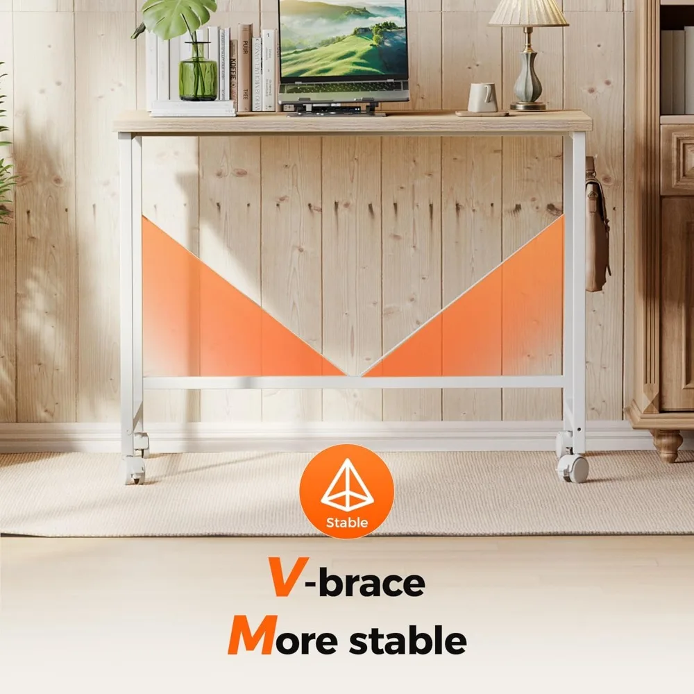 مكتب ألعاب مدمج بعجلات - مكتب كمبيوتر موفر للمساحة مقاس 48 × 24 للمكتب المنزلي والدراسة، طراز حديث #6