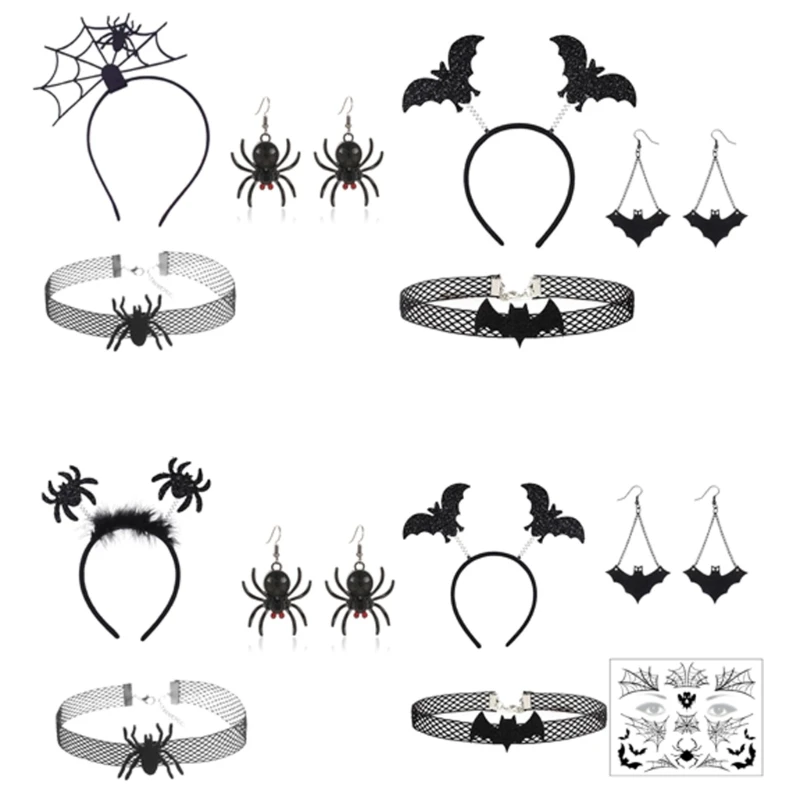 Spooky Season Accessory Pack With Headband And Neck Collar Soft Headpiece Earrings Multiple Styles For Party Enthusiasts