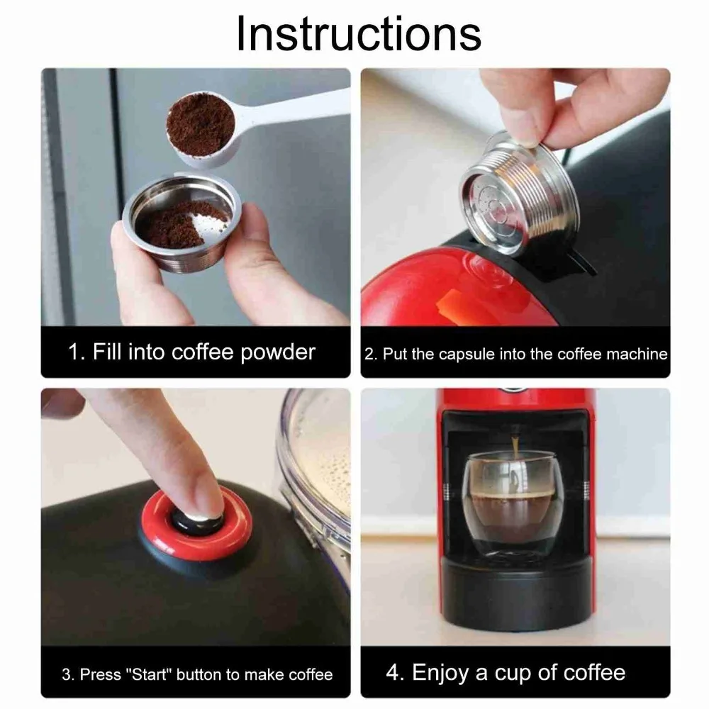 Stainless Steel Reusable Coffee Capsule Refillable Design Spoon Included Coffee Capsule Kit Brush Kit Coffee Machine Accessory