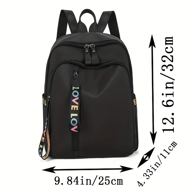 Grace Stylish Anti-theft Backpack, Portable Black Nylon Rucksack with Cute Colorful Letter Ornament for Female Everyday Carry