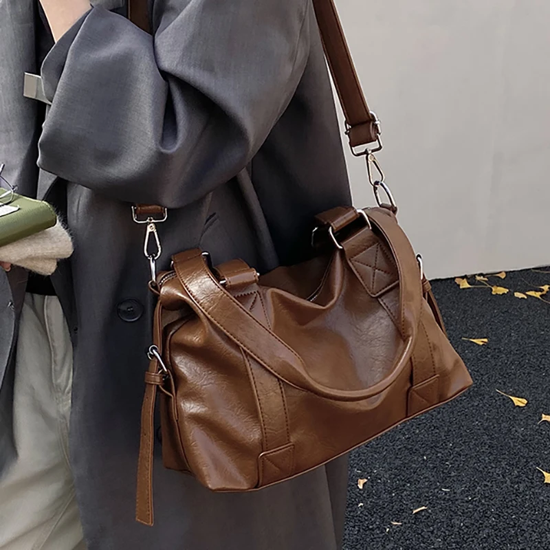 

Роскошная большая вместительная женская сумка-тоут, мягкая классическая сумка на плечо, простая однотонная винтажная сумка через плечо для женщин, путешествий