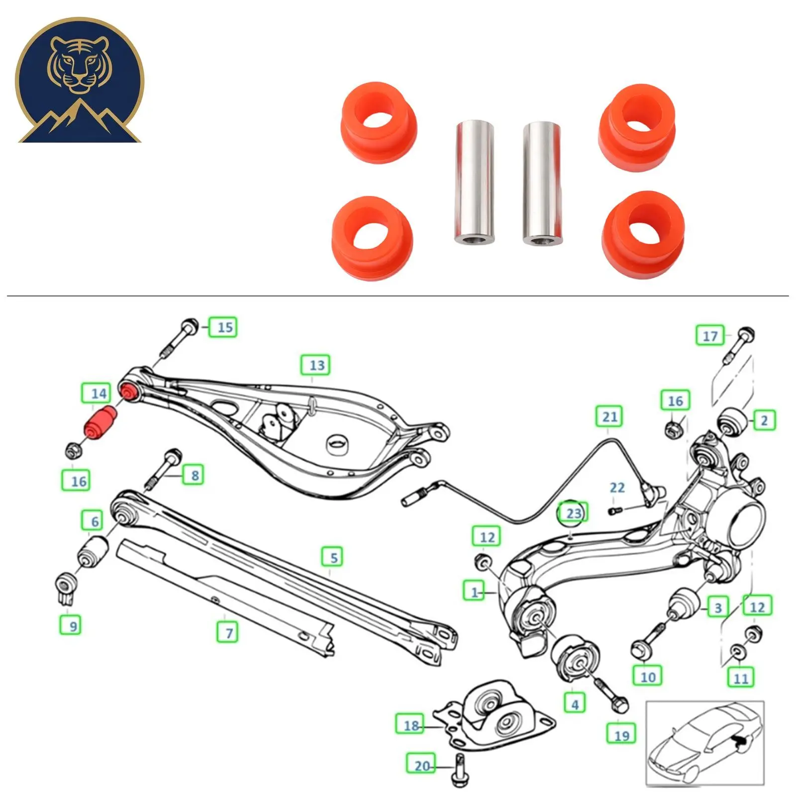 Ersatz für hintere obere innere Querlenker-Polyurethanbuchsen für BMW E36 E46 X3 E83 Z4 E85 E86 E89