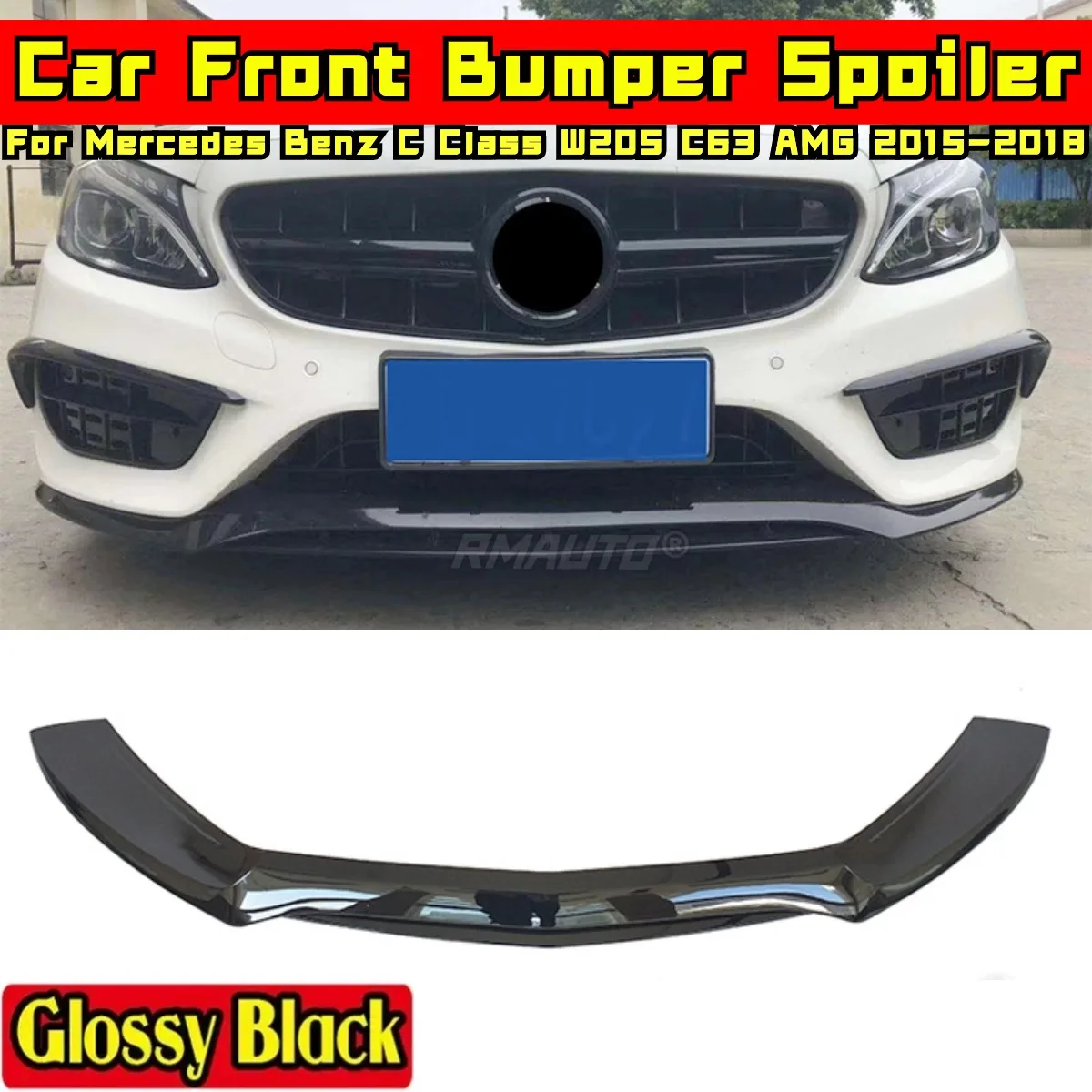 

W205 C63 AMG Front Bumper Spoiler Glossy Black Sport Style For Mercedes Benz C Class W205 C63 AMG 2015-2018 Car Accessories