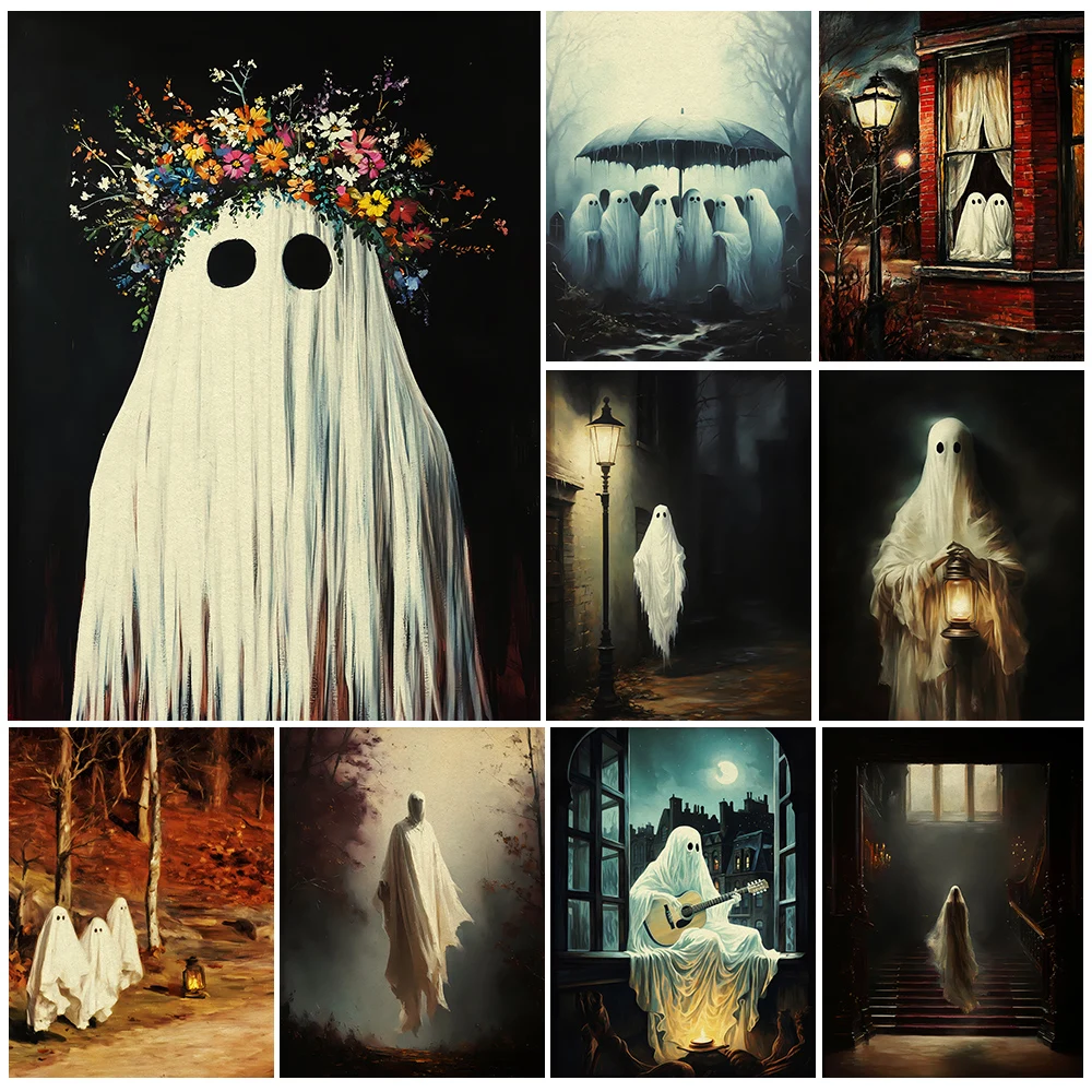 Haunted Forest Spirit And Ghosts,Gothic Wall Art Canvas Print,Spooky Horror Spirit Art Poster Print,Dark Academia Artwork Decor