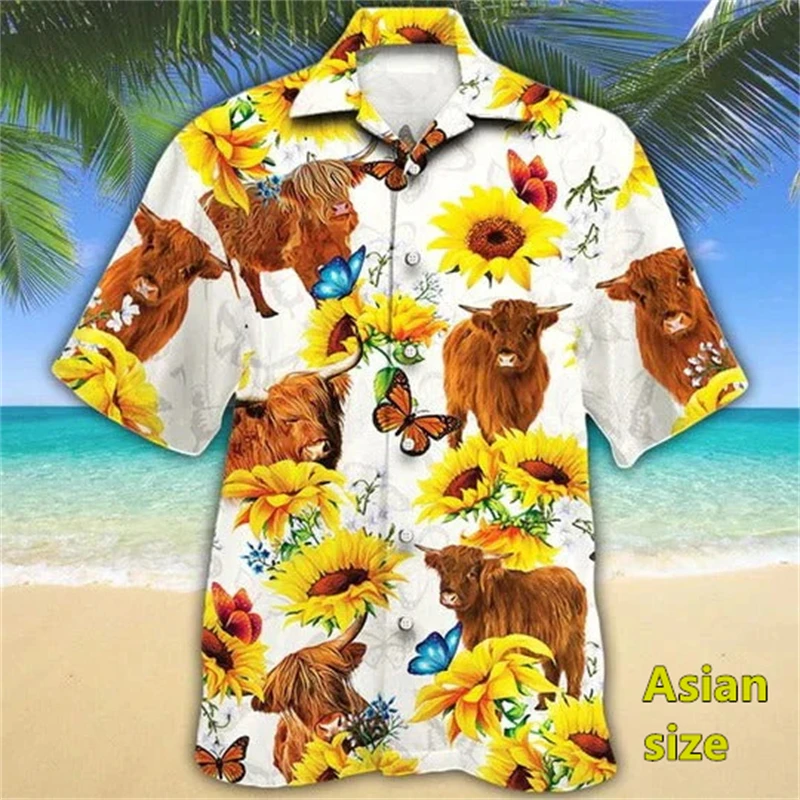 Hawaii Beach Shirts For Men Summer Short Sleeve Male 3D Animals Cattle Print Casual Women Shirt Blouse Mens Designer Clothes