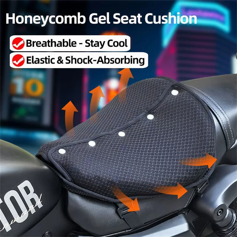 Motorcycle Seat Cushion Breathable Honeycomb Ventilation Holes Gel Air Cushion Pressure Relief Ride Seat Pad