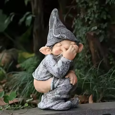 Funny Gnome Garden Decoration Naughty Gnome Elf Squatting Statue for Lawn Ornaments Indoor Outdoor Decorations Polyresin Gnome