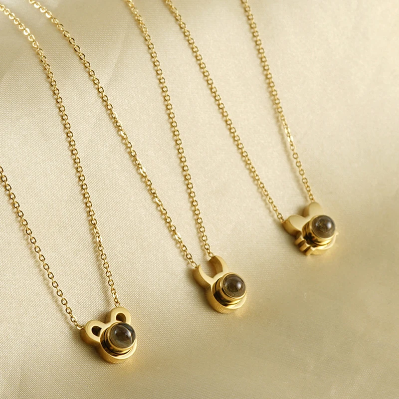 10Pcs Fashion Personalized Stainless Steel The Twelve Chinese Zodiac Signs Pendant 100 Languages I Love You Necklace for Women