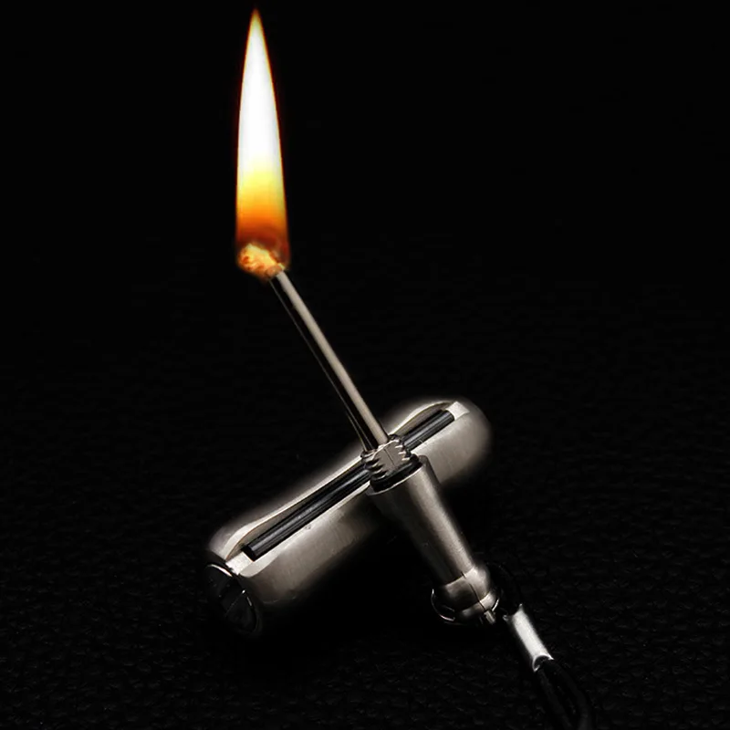 Bottle Shaped Match Lighter, Metal Coal Oil Lighter, Refillable Open Flame Pendant Lighter for Outdoor Camping & Emergency Use