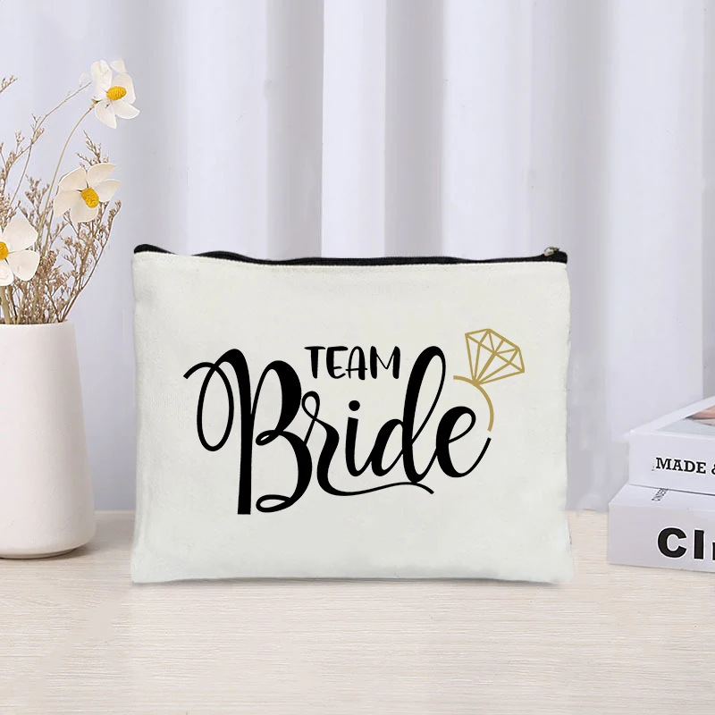 Canvas Cosmetic Bag Wedding Bride Gift Bridesmaid Handbag Large Capacity Makeup Pouch Side Bag Bachelor Party Handbag